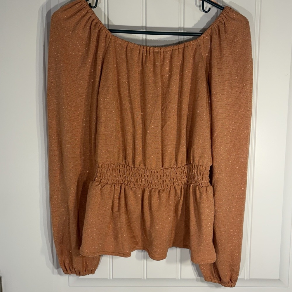 LC Lauren Conrad Rust Shimmer Off‎ Shoulder Peplum Blouse XS
